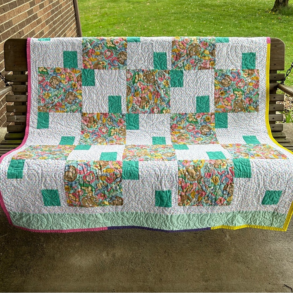 Handmade Quilt tea party summer quilt